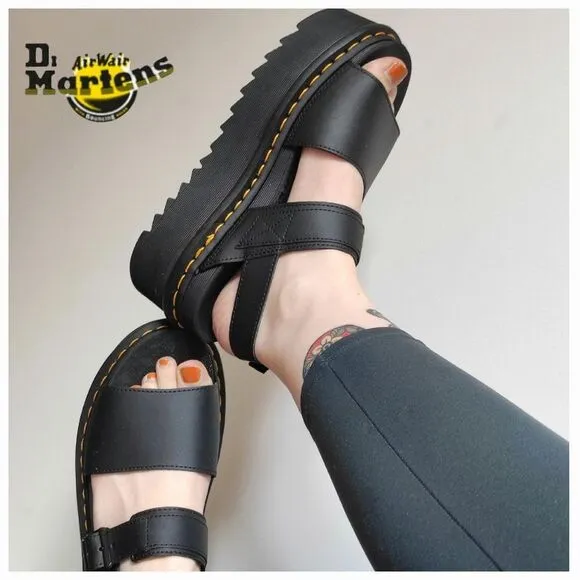 Dr. Martens Voss Quad Women's Leather Platform Sandals In Black Size 10 NEW