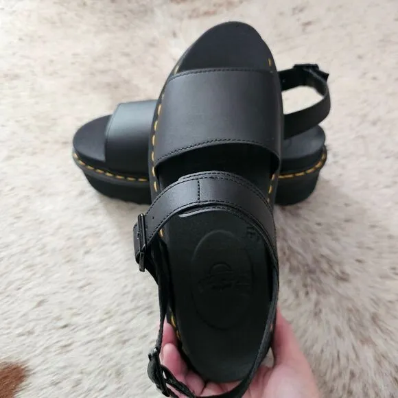 Dr. Martens Voss Quad Women's Leather Platform Sandals In Black Size 10 NEW