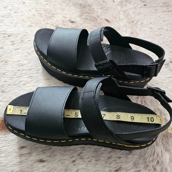 Dr. Martens Voss Quad Women's Leather Platform Sandals In Black Size 10 NEW