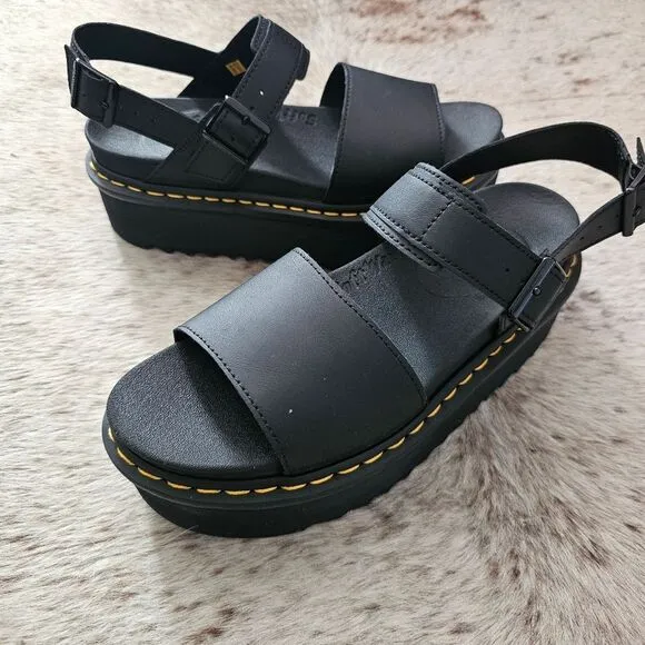 Dr. Martens Voss Quad Women's Leather Platform Sandals In Black Size 10 NEW