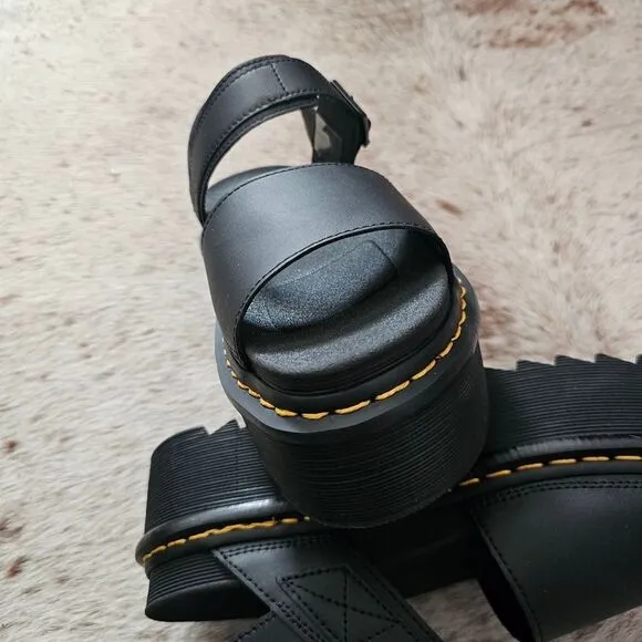 Dr. Martens Voss Quad Women's Leather Platform Sandals In Black Size 10 NEW
