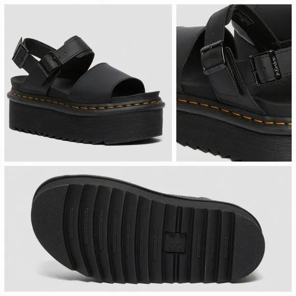 Dr. Martens Voss Quad Women's Leather Platform Sandals In Black Size 10 NEW