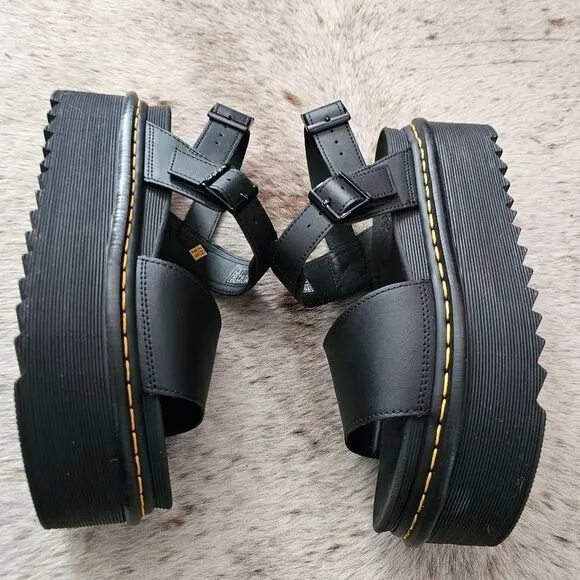 Dr. Martens Voss Quad Women's Leather Platform Sandals In Black Size 10 NEW