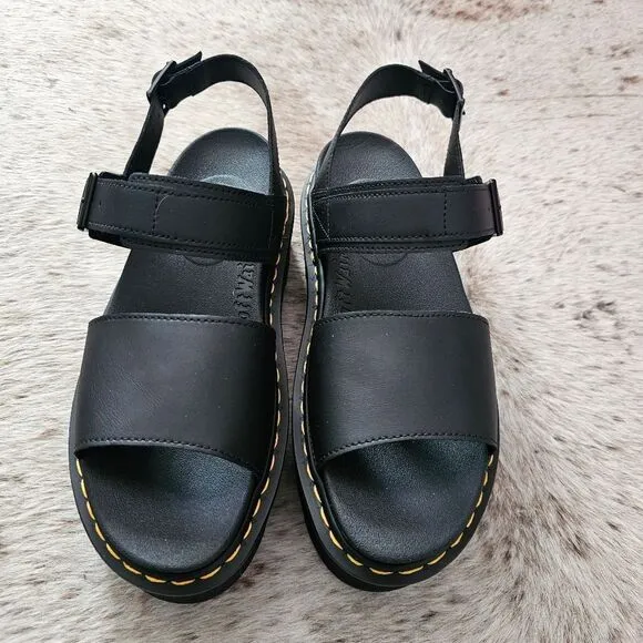 Dr. Martens Voss Quad Women's Leather Platform Sandals In Black Size 10 NEW