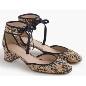 Drake's for J. CREW •Women 10.5• LOW HEELS GIRAFFE PRINT NAVY NUTMEG ITALY $289