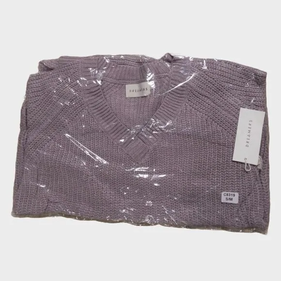 Dreamers Boutique V-Neck High Low Long Sleeve Purple Sweater Size S/M