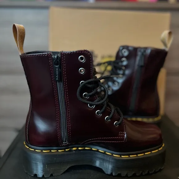 Dr.Martens Vegan Jadon II Cherry Red Platform boots. size 7