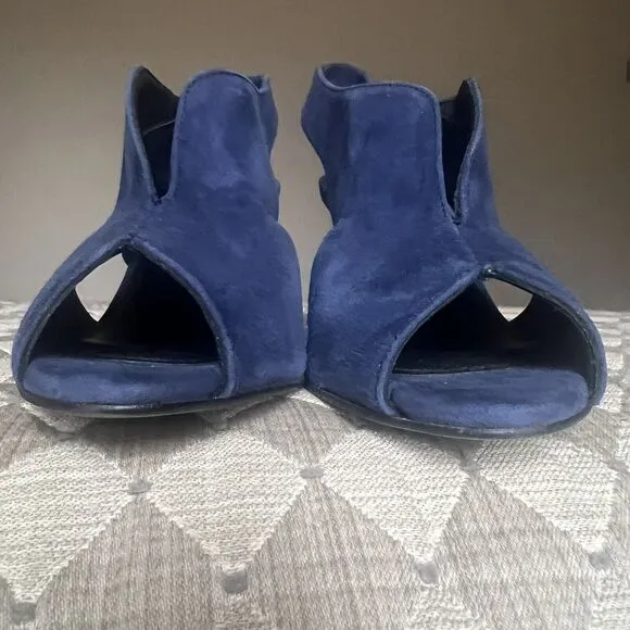 Dune London Marcella Navy Blue Suede Slingback Peep Toe Heel Sandal EU 38 US 7.5
