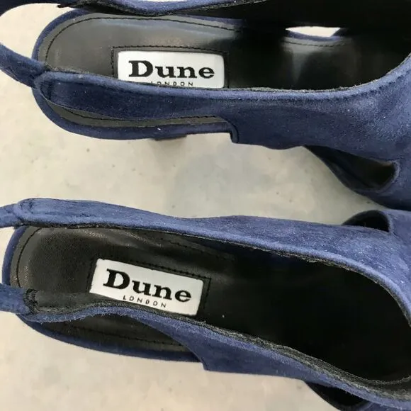 Dune London Marcella Navy Blue Suede Slingback Peep Toe Heel Sandal EU 38 US 7.5