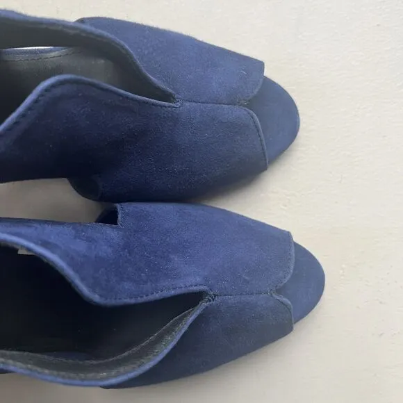Dune London Marcella Navy Blue Suede Slingback Peep Toe Heel Sandal EU 38 US 7.5