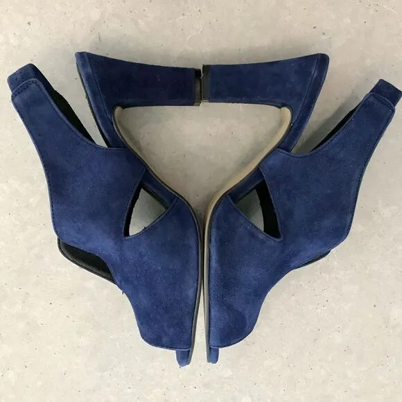 Dune London Marcella Navy Blue Suede Slingback Peep Toe Heel Sandal EU 38 US 7.5