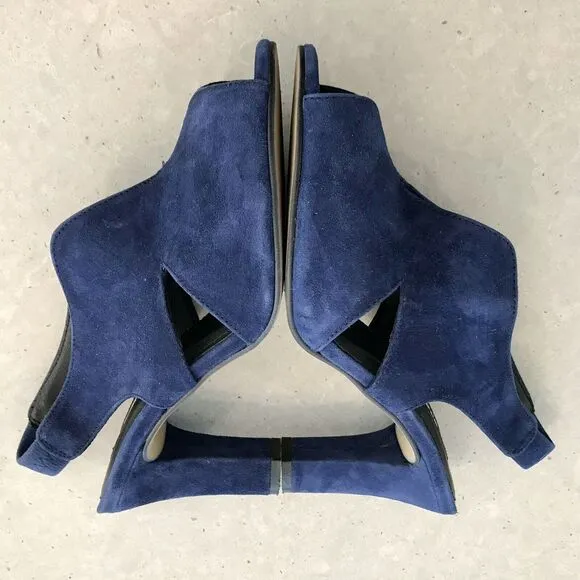 Dune London Marcella Navy Blue Suede Slingback Peep Toe Heel Sandal EU 38 US 7.5