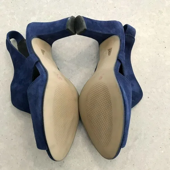 Dune London Marcella Navy Blue Suede Slingback Peep Toe Heel Sandal EU 38 US 7.5