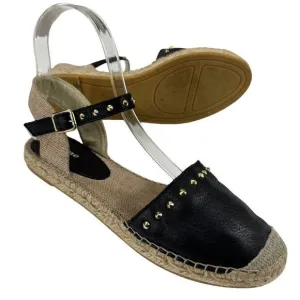 Dune London Joka Black Leather Studded Flat Espadrille ￼Sandals Women’s Size 6 (