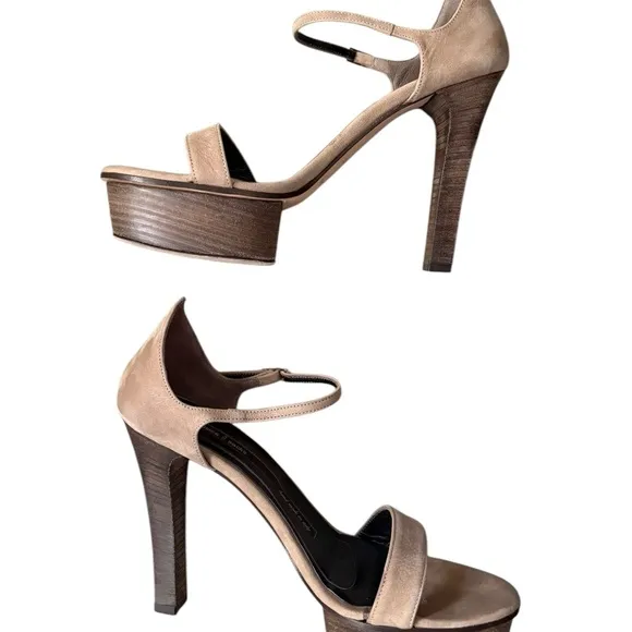 Dusica Kotur Sacks Handmade in Italy Suede Platform Sandals Taupe Size 37.5