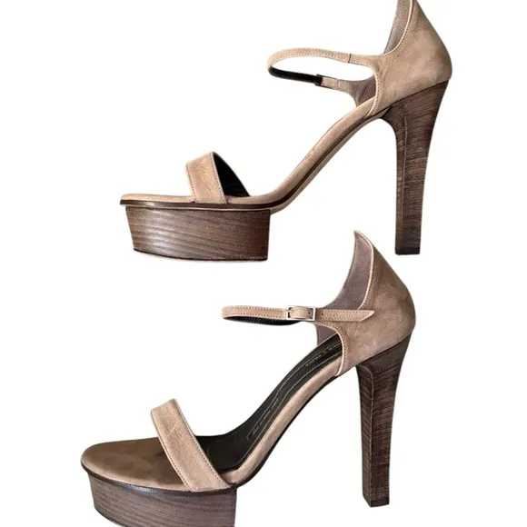 Dusica Kotur Sacks Handmade in Italy Suede Platform Sandals Taupe Size 37.5