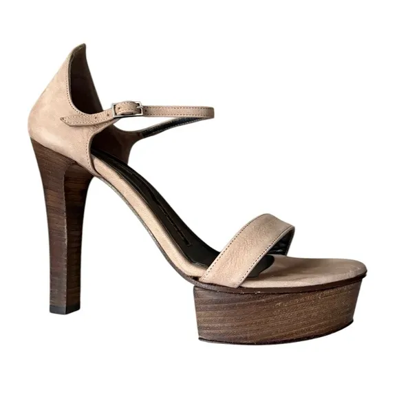 Dusica Kotur Sacks Handmade in Italy Suede Platform Sandals Taupe Size 37.5