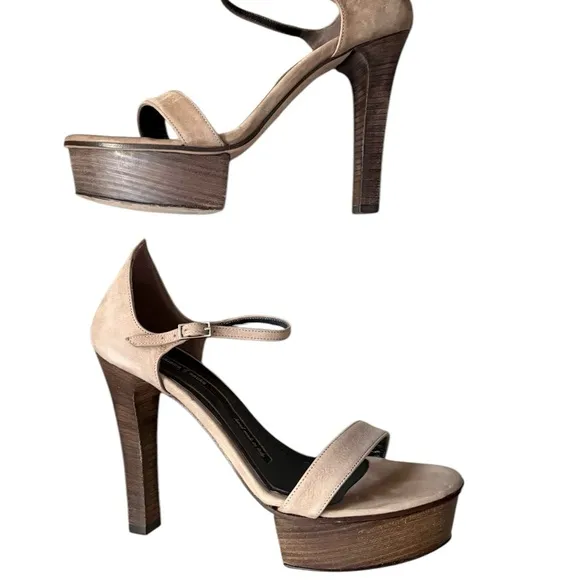 Dusica Kotur Sacks Handmade in Italy Suede Platform Sandals Taupe Size 37.5