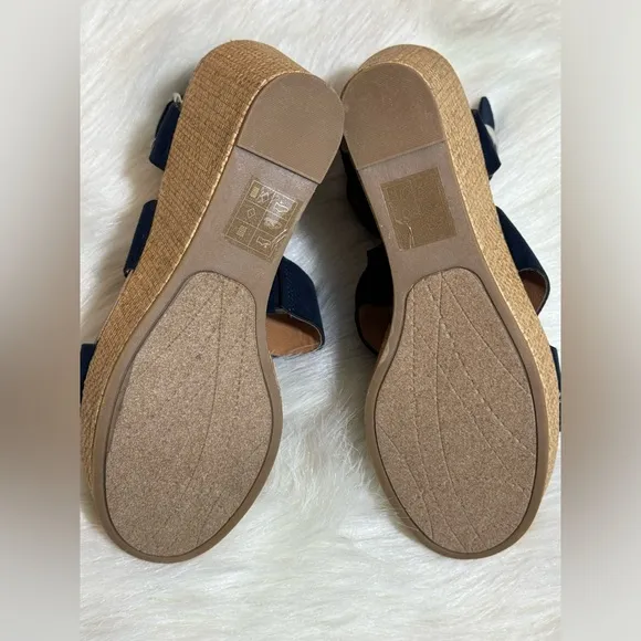 DV 8 Dolce Vita Shae Navy Blue Raffia Espadrille Platform Sandals