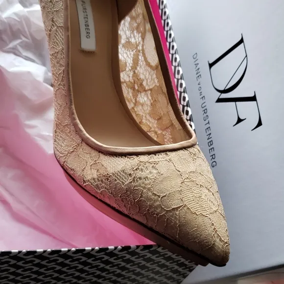 DVF New Designer Heels ITALY Shoes Lace Leather Platform Stiletto Dress Pump🎉HP