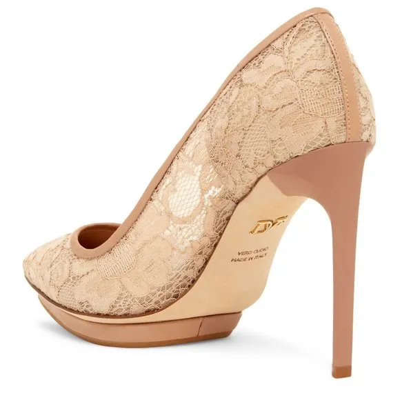 DVF New Designer Heels ITALY Shoes Lace Leather Platform Stiletto Dress Pump🎉HP