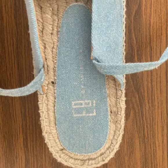 E8 by Miista Renee Espadrille Sandals Womens Size 40 Denim Blue Ankle Ribbons