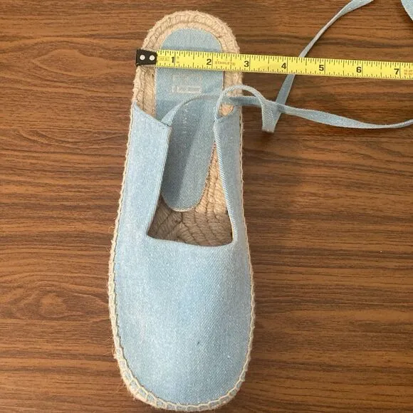 E8 by Miista Renee Espadrille Sandals Womens Size 40 Denim Blue Ankle Ribbons