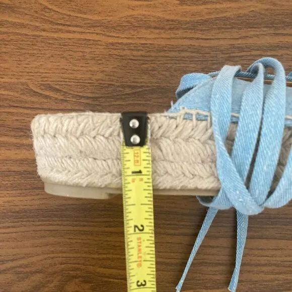 E8 by Miista Renee Espadrille Sandals Womens Size 40 Denim Blue Ankle Ribbons