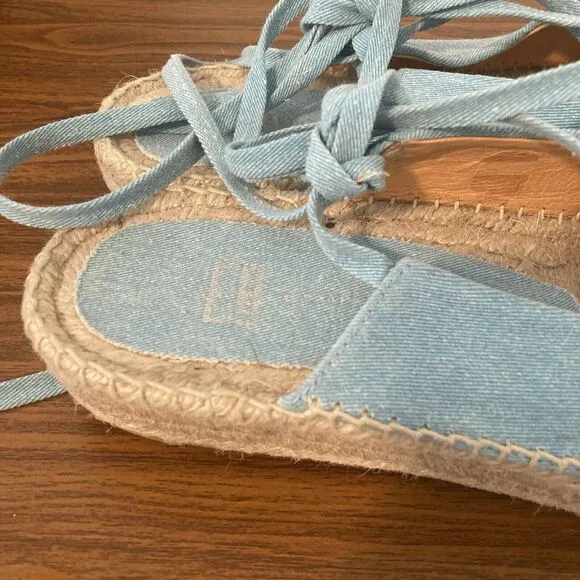 E8 by Miista Renee Espadrille Sandals Womens Size 40 Denim Blue Ankle Ribbons