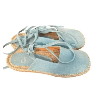 E8 by Miista Renee Espadrille Sandals Womens Size 40 Denim Blue Ankle Ribbons