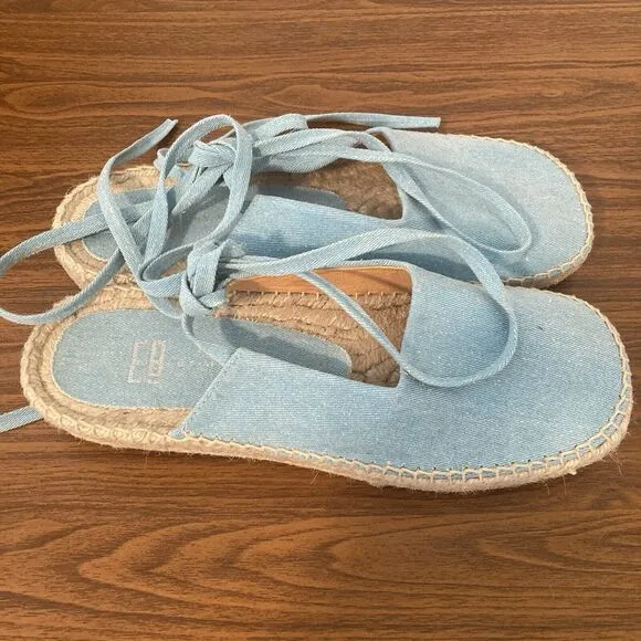 E8 by Miista Renee Espadrille Sandals Womens Size 40 Denim Blue Ankle Ribbons