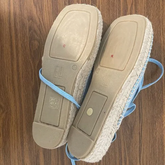 E8 by Miista Renee Espadrille Sandals Womens Size 40 Denim Blue Ankle Ribbons