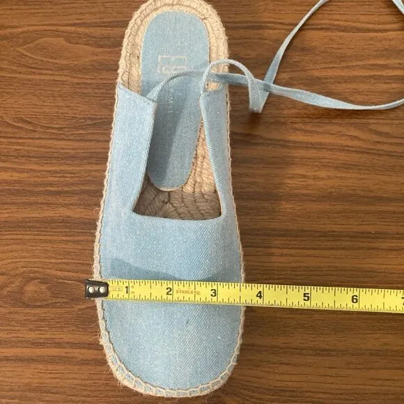 E8 by Miista Renee Espadrille Sandals Womens Size 40 Denim Blue Ankle Ribbons