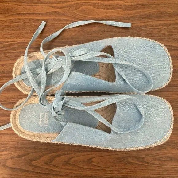 E8 by Miista Renee Espadrille Sandals Womens Size 40 Denim Blue Ankle Ribbons