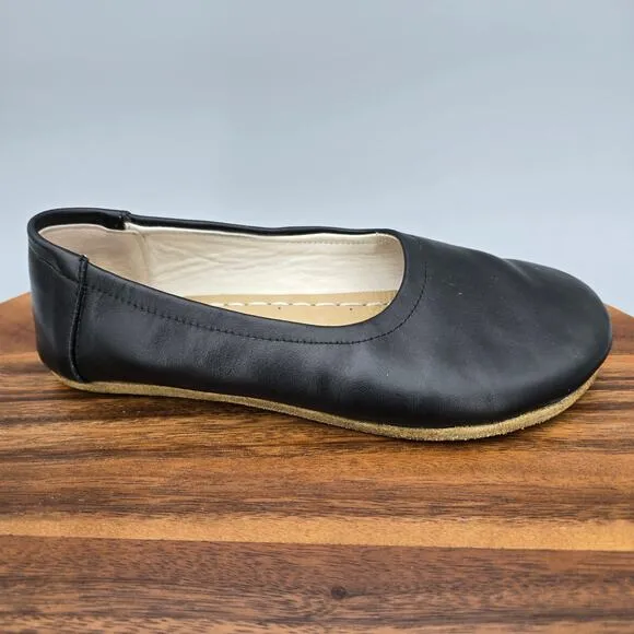 Earthing Harmony Ballet Flats Women's 6 Black Leather Grounding Barefoot Shoes