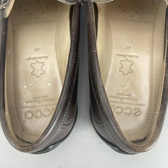 Ecco Classic Moc Men EU45 US 11 Brown Leather Slip On Driving Loafer Shoe Casual