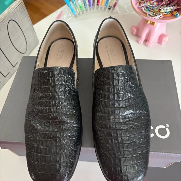 ECCO Croc Embossed Leather Loafer Shoe Size 40