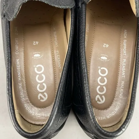 Ecco Mens EU 42 US 8-8.5 Classic Driving Moc Black Leather Slip On Loafers Shoes