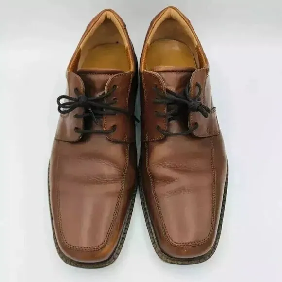 ECCO Shoes Mens Size 12-12.5 / EU 46 Leather Brown Lace-Up Derby Dress Shoe Heel