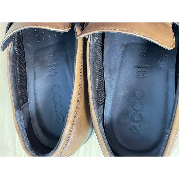 Ecco Shoes Mens US Size 9 EU Size 43 Brown Leather Penny Loafers Office Preppy