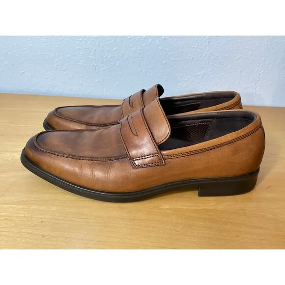 Ecco Shoes Mens US Size 9 EU Size 43 Brown Leather Penny Loafers Office Preppy