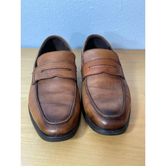 Ecco Shoes Mens US Size 9 EU Size 43 Brown Leather Penny Loafers Office Preppy