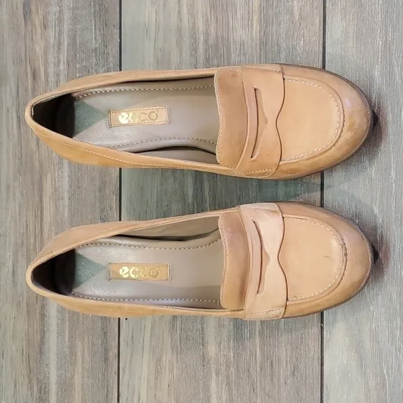 Ecco Womens Y2K Heels Platform Penny Loafers Leather Clogs shoes sz 36/5.5