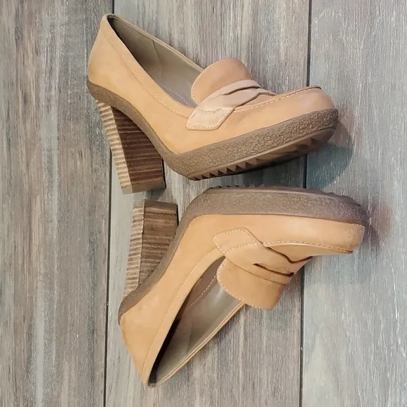 Ecco Womens Y2K Heels Platform Penny Loafers Leather Clogs shoes sz 36/5.5