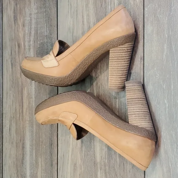 Ecco Womens Y2K Heels Platform Penny Loafers Leather Clogs shoes sz 36/5.5