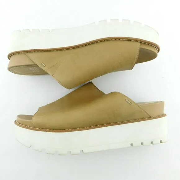 EILEEN FISHER Beige Leather Open Toe Platform Slide Sandals 8