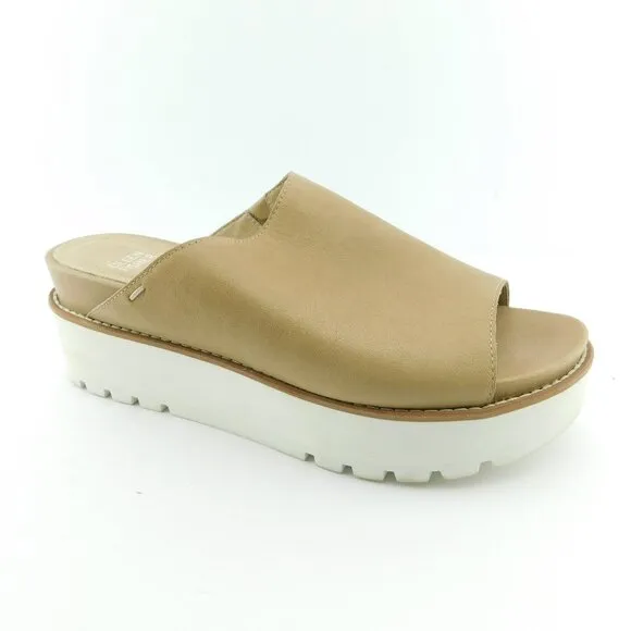 EILEEN FISHER Beige Leather Open Toe Platform Slide Sandals 8