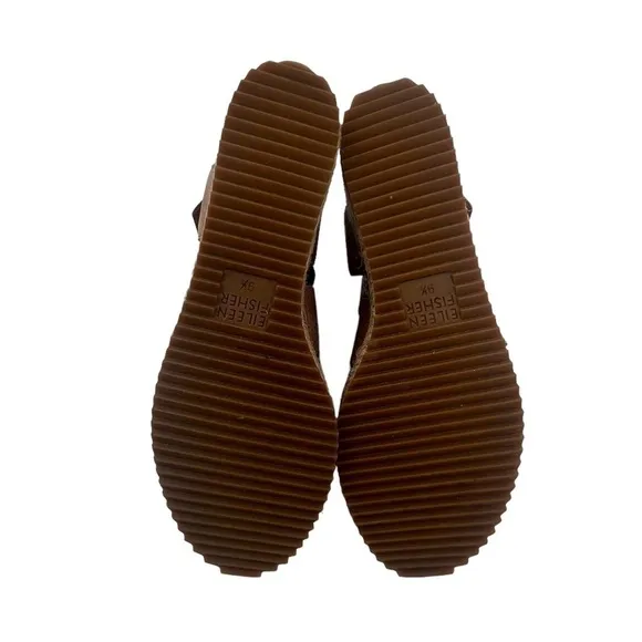Eileen Fisher Brown Willow Espadrille Wedge Platform Sandals Size 9 1/2 Women's