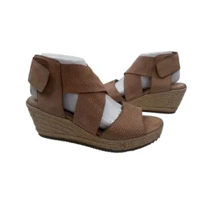 Eileen Fisher Brown Willow Espadrille Wedge Platform Sandals Size 9 1/2 Women's