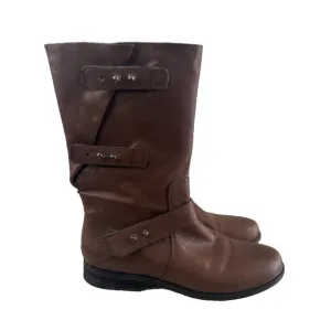 Eileen Fisher Domingo Whiskey Brown Leather Mid Calf Moto Boots Size 8 EUC